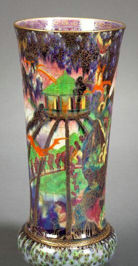 Fairyland Lustre Imps on a Bridge and Tree House Vase